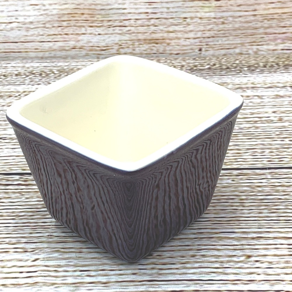 Longaberger Square Ceramic Bowl Dark‎ Purple Wood Grain Design Oven Safe Dish